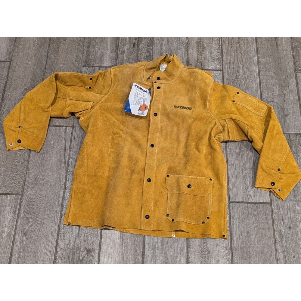 Radnor Yellow 30" Leather Button-Up Welding‎ Jacket Adult Size L Large NEW
